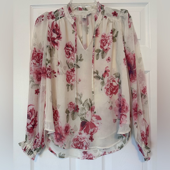 Joie Tops - Joie Cream Sheer Blouse with Pink Rose Print